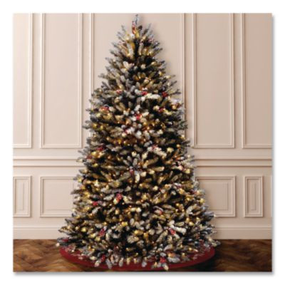 Pre-Lit Dunhill Fir Snowy Tree, 53" x 53" x 78", Green Tree, Green Tree Stand
