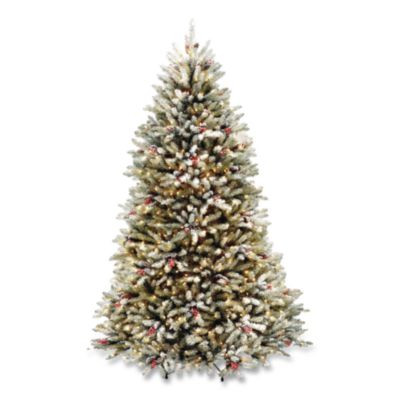 Pre-Lit Dunhill Fir Snowy Tree, 59" x 59" x 90", Green Tree, Green Tree Stand