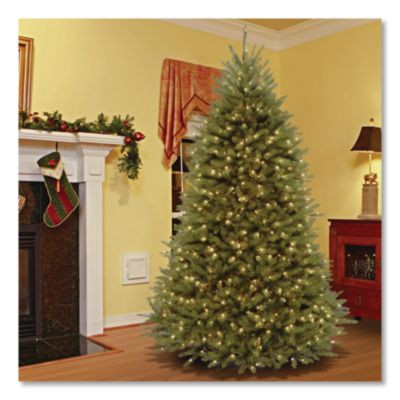 Pre-Lit Dunhill Fir Tree With Powerconnect, Clear Lights, 52" x 52" x 84", Green Tree, Green Tree Stand