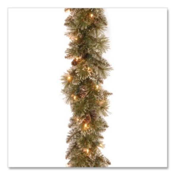 Pre-Lit Glittery Bristle Pine Garland, Ac Powered, Clear Incandescent Lights, 108" Long, Green