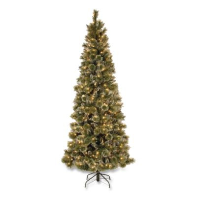 Pre-Lit Glittery Bristle Slim Tree, 42" x 42" x 90", Green Tree, Green Tree Stand