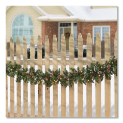 Pre-Lit Glittery Mountain Spruce Garland, Ac Powered, Clear Incandescent Lights, 108" Long, Green