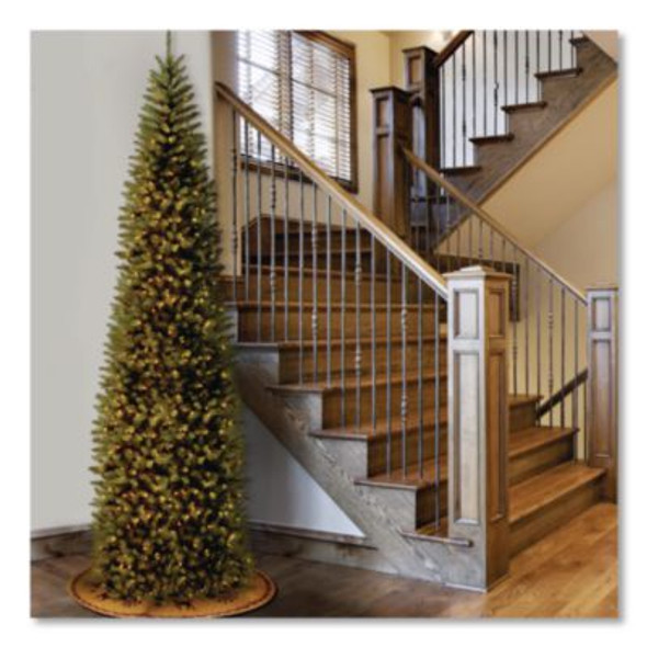 Pre-Lit Kingswood Fir Pencil Slim Tree, 37" x 37" x 120", Green Tree, Green Tree Stand
