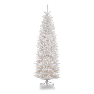 Pre-Lit Kingswood Fir Pencil Tree, 28" x 28" x 78", White Tree, White Tree Stand