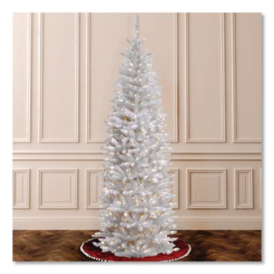 Pre-Lit Kingswood Fir Pencil Tree, 28" x 28" x 78", White Tree, White Tree Stand