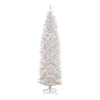 Pre-Lit Kingswood Fir Pencil Slim Tree, 35" x 35" x 108", White Tree, White Tree Stand