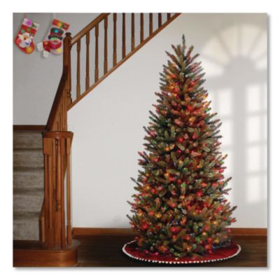 Pre-Lit Natural Fraser Fir Slim Tree, 40" x 40" x 78", Green Tree, Green Tree Stand