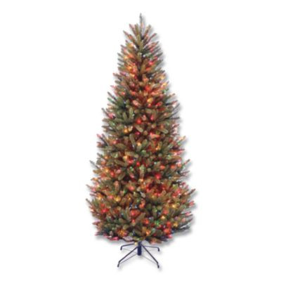 Pre-Lit Natural Fraser Fir Slim Tree, 40" x 40" x 78", Green Tree, Green Tree Stand