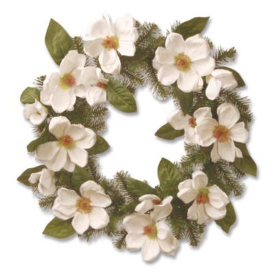 North Valley Spruce Magnolia Wreath, 24" Diameter x 3.5"h, White