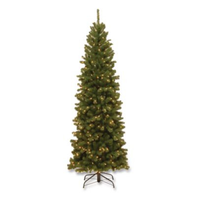 Pre-Lit North Valley Spruce Pencil Slim Tree, 30" x 30" x 78", Green Tree, Green Tree Stand