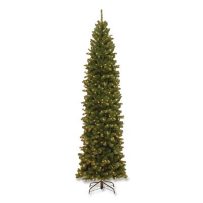 Pre-Lit North Valley Spruce Pencil Slim Tree, 40" x 40" x 108", Green Tree, Green Tree Stand