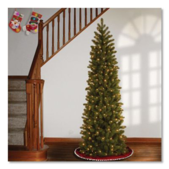 Pre-Lit Downswept Douglas Fir Pencil Slim Tree, 30" x 30" x 78", Green Tree, Green Tree Stand