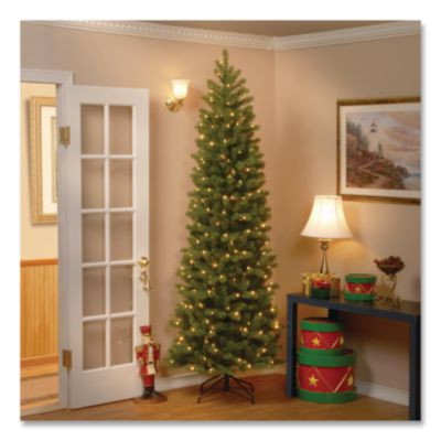Pre-Lit Downswept Douglas Fir Pencil Slim Tree, 35" x 35" x 108", Green Tree, Green Tree Stand