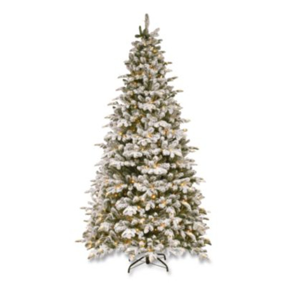 Pre-Lit Snowy Everest Fir, 64" x 64" x 108", Green Tree, Green Tree Stand