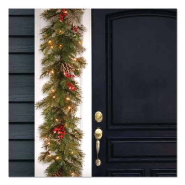 Pre-Lit Wintry Pine Garland, Ac Powered, Clear Incandescent Lights, 108" Long, Green