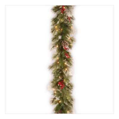 Pre-Lit Wintry Pine Garland, Ac Powered, Clear Incandescent Lights, 108" Long, Green