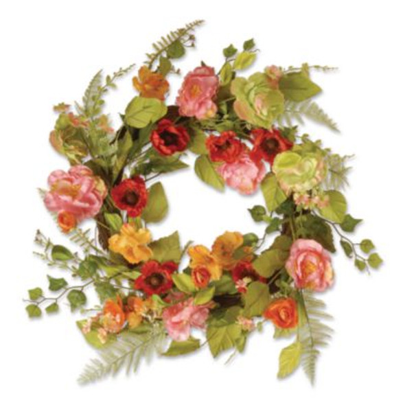 Spring Wreath, 22" Diameter x 3" h, Green/Pink/Red/Yellow