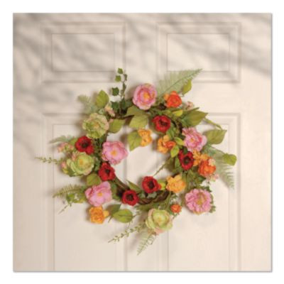 Spring Wreath, 22" Diameter x 3" h, Green/Pink/Red/Yellow