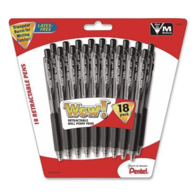 Wow! Ballpoint Pen, Retractable, Medium 1 Mm, Black Ink, Smoke/Black Barrel, 18/Pack