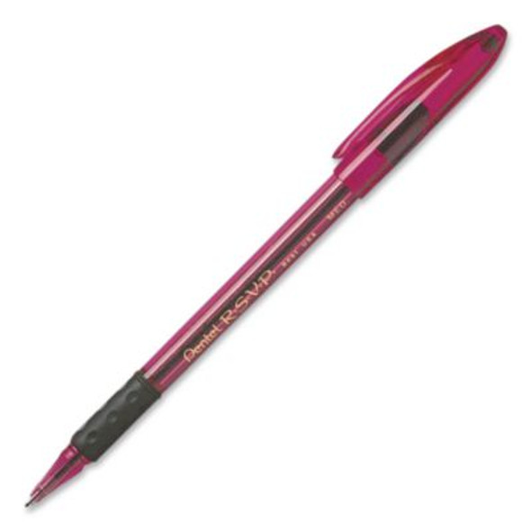 R.S.V.P. Razzle-Dazzle Pink Ribbon Ballpoint Pen, Stick, Medium 1 Mm, Black Ink, Translucent Red Barrel, 5/Pack