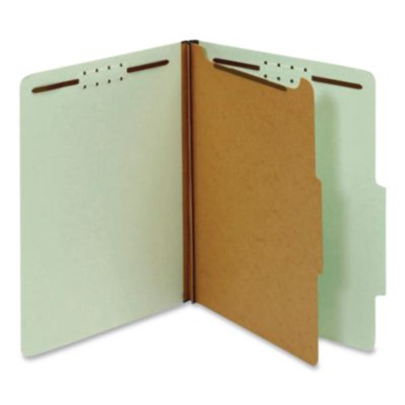 Recycled Classification Folders, 1.75" Expansion, 1 Divider, 4 Fasteners, Legal Size, Light Green Exterior, 10/Box