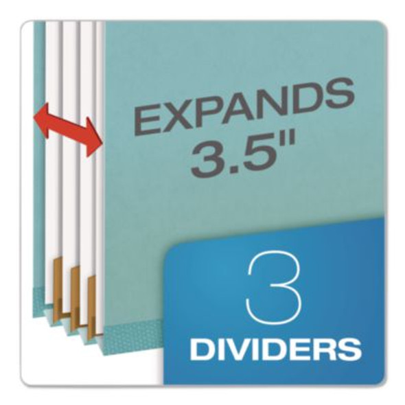 Colored Pressboard Top Tab Classification Folders, 3.5" Expansion, 3 Dividers, 8 Fasteners, Legal Size, Blue Exterior, 10/Box
