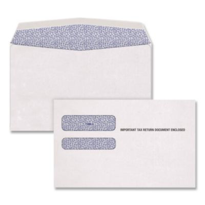Double-Window 1095 B And C Tax Form Envelopes, Commercial Flap, Gummed Closure, 5.63 x 9, White, 100/Pack