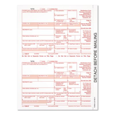 2023 1099-R Tax Form, 1 Part, Federal Copy, 2 Forms/Sheet, 50 Forms Total