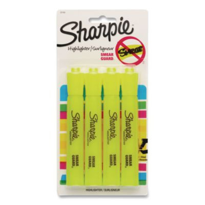 Tank Style Highlighters, Fluorescent Yellow Ink, Chisel Tip, Yellow Barrel, 4/Carton
