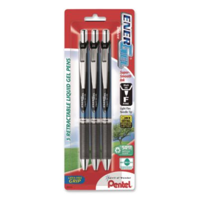 Energel Rtx Gel Pen, Retractable, Fine 0.5 Mm, Black Ink, Black/Blue Barrel, 3/Pack