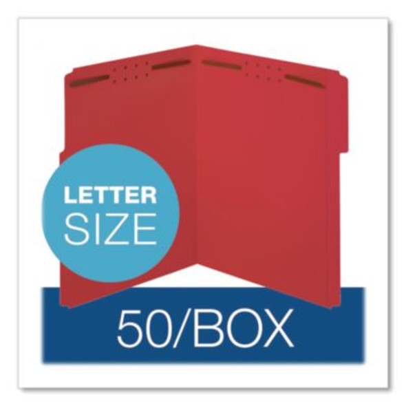Colored Top Tab Fastener Folders, 2" Expansion, 2 Fasteners, Letter Size, Red Exterior, 50/Box