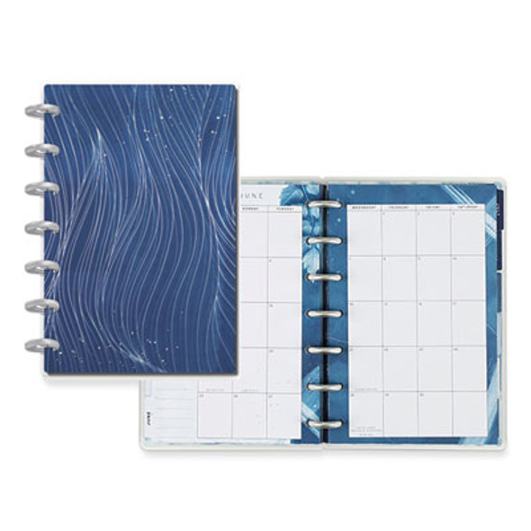 Cyanotype Mini Weekly/Monthly Planner, Floral Wave Artwork, 7 x 4.63, Blue/White Cover, 12-Month (Jan To Dec): 2023