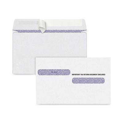 W-2 Four-Up Self-Seal Security Tinted Double Window Envelope, Square Flap, Self-Adhesive Closure, 5.63 x 9, White, 100/Pack