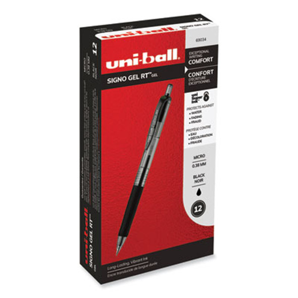 Signo Gel Pen, Retractable, Ultra-Micro 0.38 Mm, Black Ink, Smoke/Black/Silver Barrel, Dozen