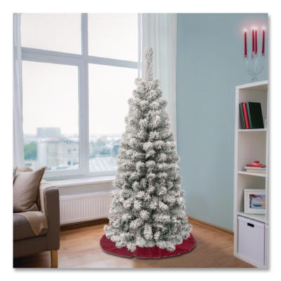 Acacia Pencil Slim Flocked Tree, 21" x 21" x 53.1", Green Tree, Green Tree Stand