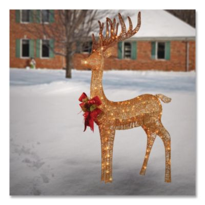 Pre-Lit Standing Reindeer, Ac Powered, Warm White Led Lights, 20.5" x  27" x 48", Champagne