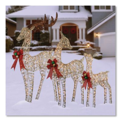 Champagne Glitter Deer Family, Ac Powered, Warm White Led Lights, 27" x 8.5" x 60", Champagne