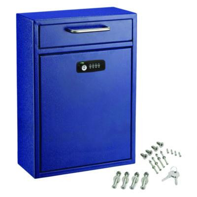 Large Secure Drop Box Wall Mounted Locking Mail Box With Key And Combination Lock, 11.2 x 4.7 x 16.2, Blue