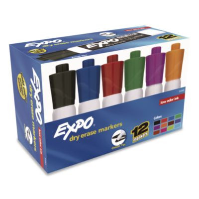 Low-Odor Dry-Erase Marker, Broad Chisel Tip, Assorted Colors, 12/Box