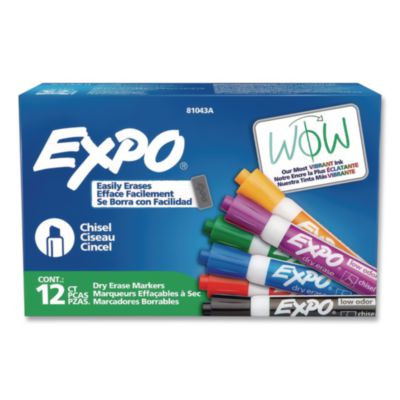 Low-Odor Dry-Erase Marker, Broad Chisel Tip, Assorted Colors, 12/Box