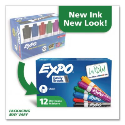 Low-Odor Dry-Erase Marker, Broad Chisel Tip, Assorted Colors, 12/Box