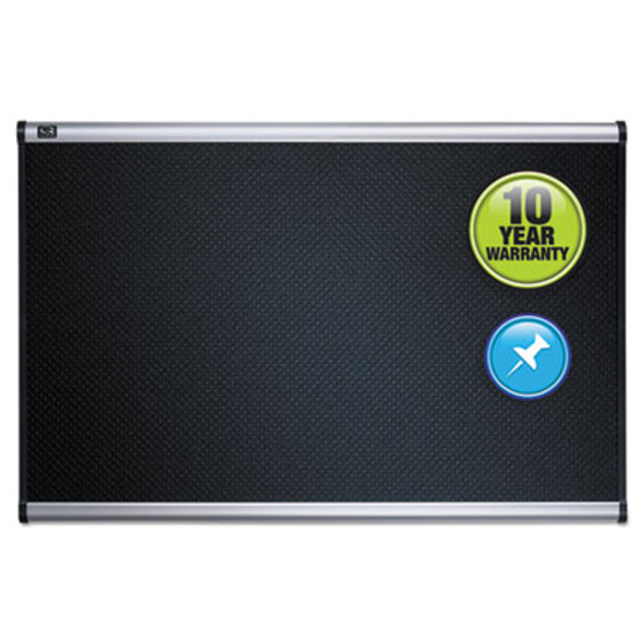 Prestige Black Embossed Foam Bulletin Board, 72" x 48", Black Surface, Silver Aluminum/Plastic Frame