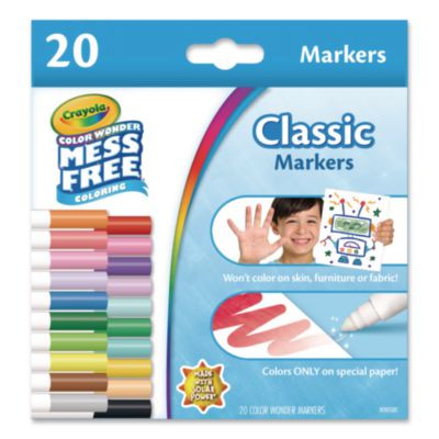 Color Wonder Mess-Free Markers, Broad Bullet Tips, Assorted Colors, 20/Pack