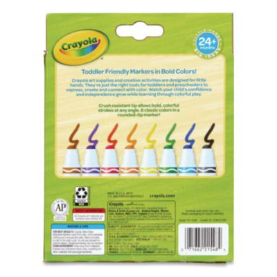 Toddler Friendly Ultra-Clean Washable Markers, Broad Crush-Resistant Dot Tips, Assorted Colors, 8/Pack