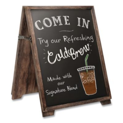 Desktop A-Frame Chalkboard, Black Surface, Brown Wood Frame, 13 x 14.5 x 17