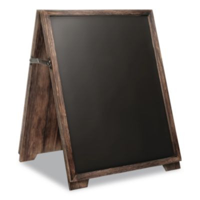 Desktop A-Frame Chalkboard, Black Surface, Brown Wood Frame, 13 x 14.5 x 17
