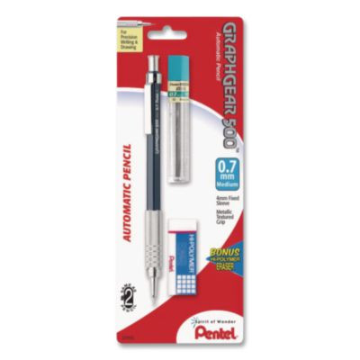 Graphgear 500 Mechanical Drafting Pencil, 0.7 Mm, Hb (#2), Black Lead, Black/Silver Barrel