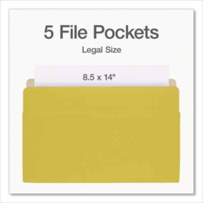Colored File Pockets, 3.5" Expansion, Legal Size, Assorted Colors, 5/Pack
