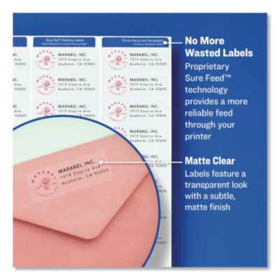 Easy Peel Return Address Labels With Sure Feed Technology, Inkjet, 0.66 x 1.75, Matte Clear, 60/Sheet, 10 Sheets/Pack
