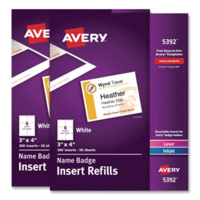 Name Badge Insert Refills, Horizontal, 3 x 4, White, 600/Pack